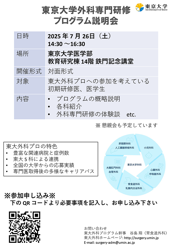 東京大学外科専門研修プログラム説明会